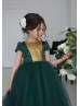 Emerald Tulle Gold Sequin V Back Flower Girl Dress Party Dress Emerald Tulle Gold Sequin V Back Flower Girl Dress Party Dress